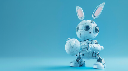 cute robot holding a bunny rabbit egg.