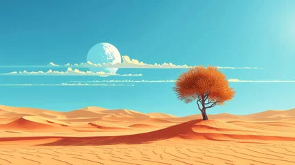 Tuinposter Climate Change: A 3D vector illustration of a desert landscape expanding into once fertile land © MAY