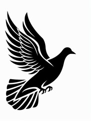 A black bird with white wings is flying in the air. The bird is the main focus of the image, and its wingspan is quite large. The bird appears to be soaring high in the sky