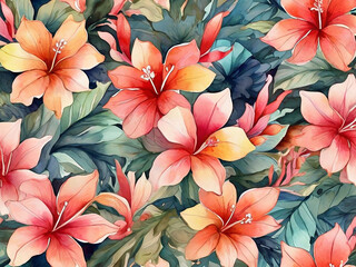 Tropical flowers watercolor by generative AI