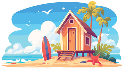 Fototapeta na wymiar Beach hut clipart 2d flat cartoon vactor illustration