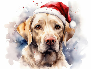 Watercolor Portrait Of A Dog Captures A Labrador In A Santa Hat Beautifully