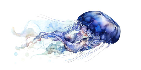 Watercolor Painting of a Jellyfish isolated on a white background