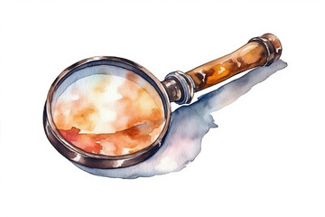 Watercolor Drawing Of A Magnifying Glass On A White Background