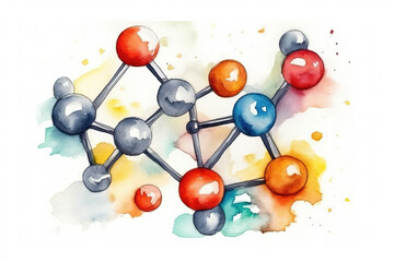 Watercolor Drawing Of Atomic Structure Model