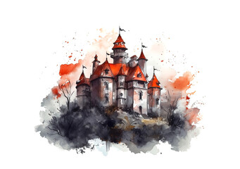 magical fabulous Castle from storytale, watercolor painting fantastic world , generative AI