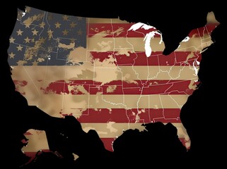 A map of the United States with the American flag on it