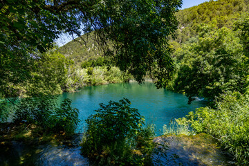 Fototapeta premium Beautiful landscape in the Krka National Park in Croatia. Natural Waterfalls. Natural wonders