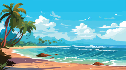 Beauty Beach Paradise .. 2d flat cartoon vactor illustration