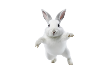 White rabbit jumping. isolated on a transparent background.
