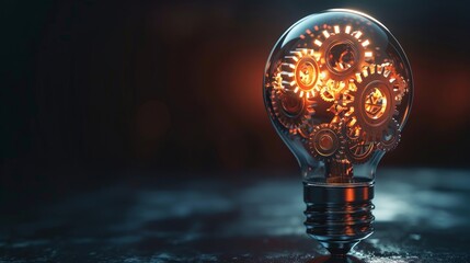 Idea and Innovation: A 3D vector illustration of a lightbulb with gears and cogs - obrazy, fototapety, plakaty