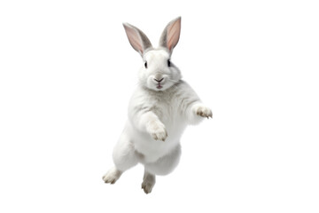 White rabbit jumping and dancing. isolated on a transparent background. © venusvi