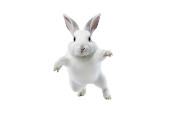White rabbit jumping. isolated on a transparent background.