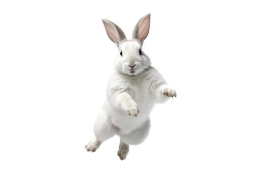 White rabbit jumping and dancing. isolated on a transparent background.