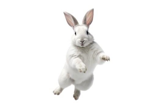 White rabbit jumping and dancing. isolated on a transparent background.