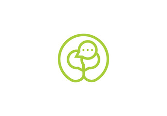 chat bubble with tree logo. media conversation, information symbol icon design	
