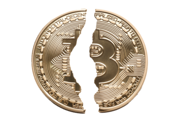 Cracked coins on a transparent background. Financial crisis concept.