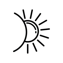Sun Lineal Icon Symbol Vector. Black Outline Sun Icon