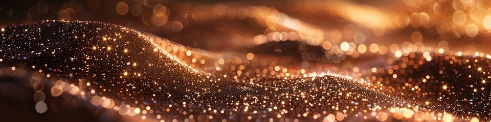 Abstract glow background. A wave of golden bronze glitter on a brown background. unusual lighting....