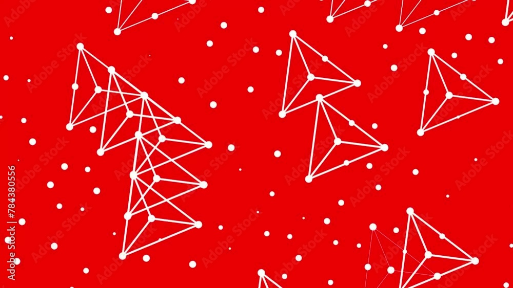 Poster red geometric pattern with connected lines and dots