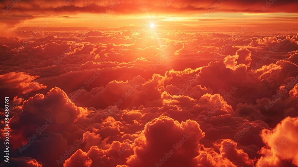 Poster a beautiful sunset scene with clouds in the sky. perfect for various design projects