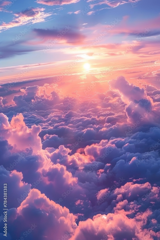 Poster a beautiful sunset over a cloudy sky. suitable for various design projects