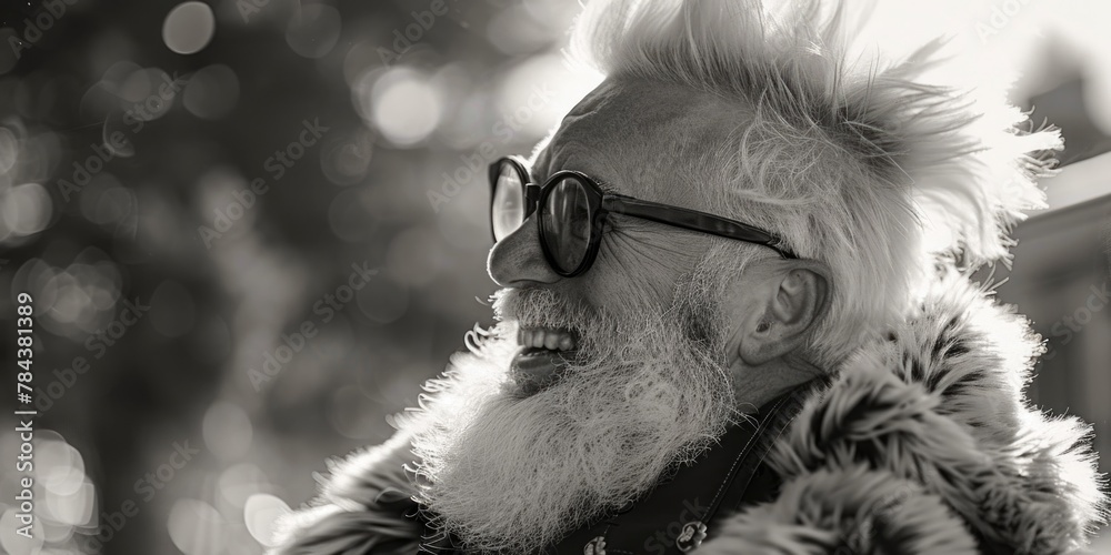Poster black and white photo of a man with a beard. suitable for various projects