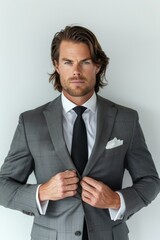 Elegant Businessman in Classic Suit and Tie, Professional Male Model in Formal Attire