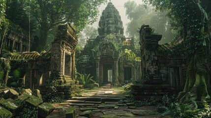 The ruins of a beautiful ancient temple. Stone Forest.