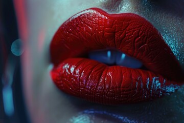 Close up of a woman's lips with red lipstick, suitable for beauty and fashion concepts - obrazy, fototapety, plakaty