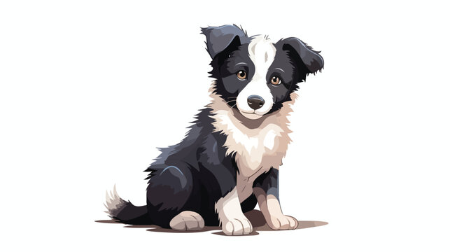 Border Collie puppy sitting isolated on white 2d flat