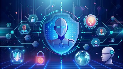 Fototapeta premium Cyber Security Fortified by Advanced Artificial Intelligence, Safeguarding Digital Assets.