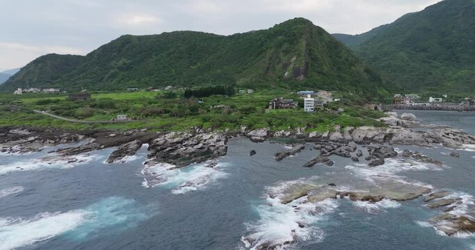 Drown fly over Shitiping Coastal Stone Step Plain in Hualien of Taiwan