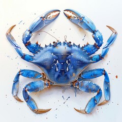 Blue crab watercolor illustration. Hand painted on white background.