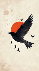 Fototapeta premium Simple geometric shapes creating a minimalist bird in flight