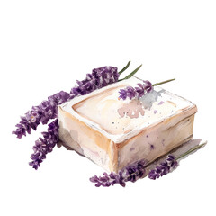 watercolor illustration with lavender flowers, composition of lavender flowers, lavender scented soap