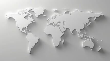 World map 3d in white colors with shadows and glowing edges. 3d illustration.