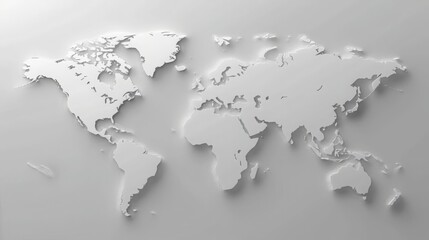 Fototapeta na wymiar World map 3d in white colors with shadows and glowing edges. 3d illustration.