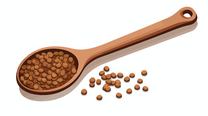 Buckwheat groats and wooden spoon on white background
