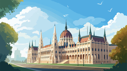 Budapest Parliament Daylight Summer Exterior .. 2d