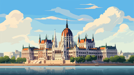 Naklejka premium Budapest Parliament Daylight Summer Exterior .. 2d
