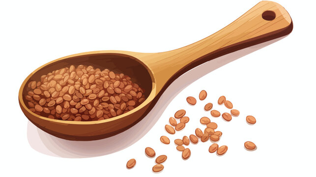 Buckwheat groats and wooden spoon on white background