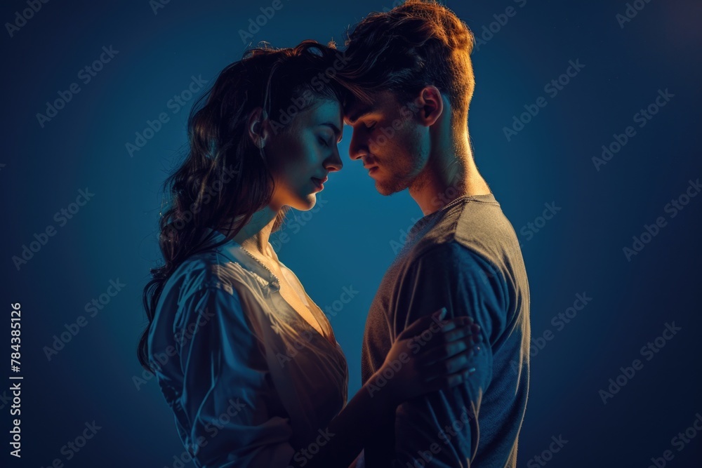 Poster a man and woman standing side by side. suitable for various concepts
