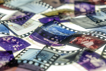 Sibiu, Romania - April 14, 2024. Retro 35mm analog positives film slides artistic