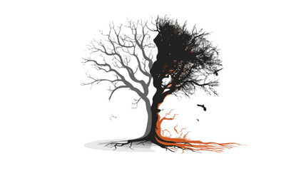 Tree half dead and half alive flat vector isolated on