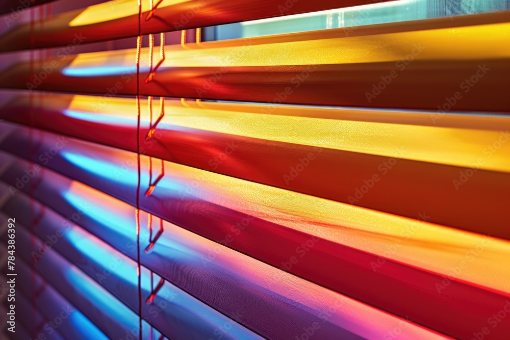 Poster close-up view of a window with blinds, suitable for home decor or interior design concepts