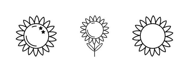 Sunflower Lineal Icon Symbol Vector. Black Outline Sunflower Icon