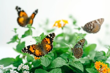 Obraz premium Vivid Butterflies Amidst Lush Herbs and Flowers