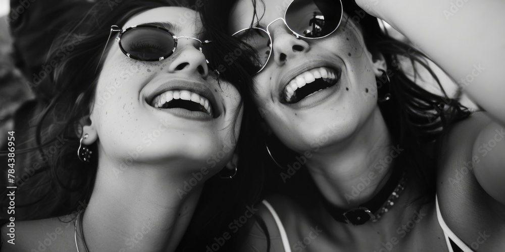 Poster a picture of two women standing side by side. suitable for various concepts and themes