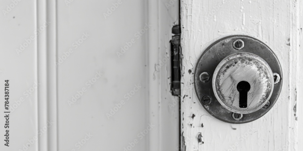 Poster detailed view of a keyhole on a door. ideal for security or mystery concepts